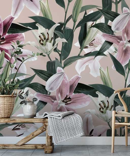 Wallpaper with big floral pattern, pink foto tapeta