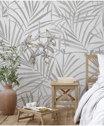 Palm leaves & orchid wallpaper