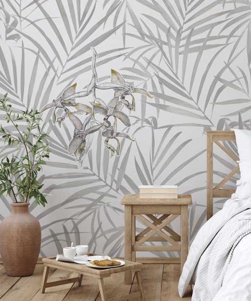 Palm leaves & orchid wallpaper foto tapeta
