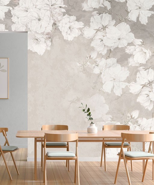 White flowers on beige background wallpaper foto tapeta