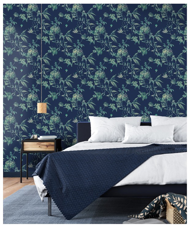 Wallpaper Floral pattern on navy blue foto tapeta